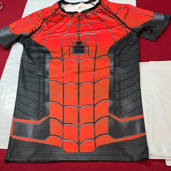 SPIDER-MAN red black COMPRESSION SHIRT polyester spandex super hero men L Tshirt - Picture 2 of 8